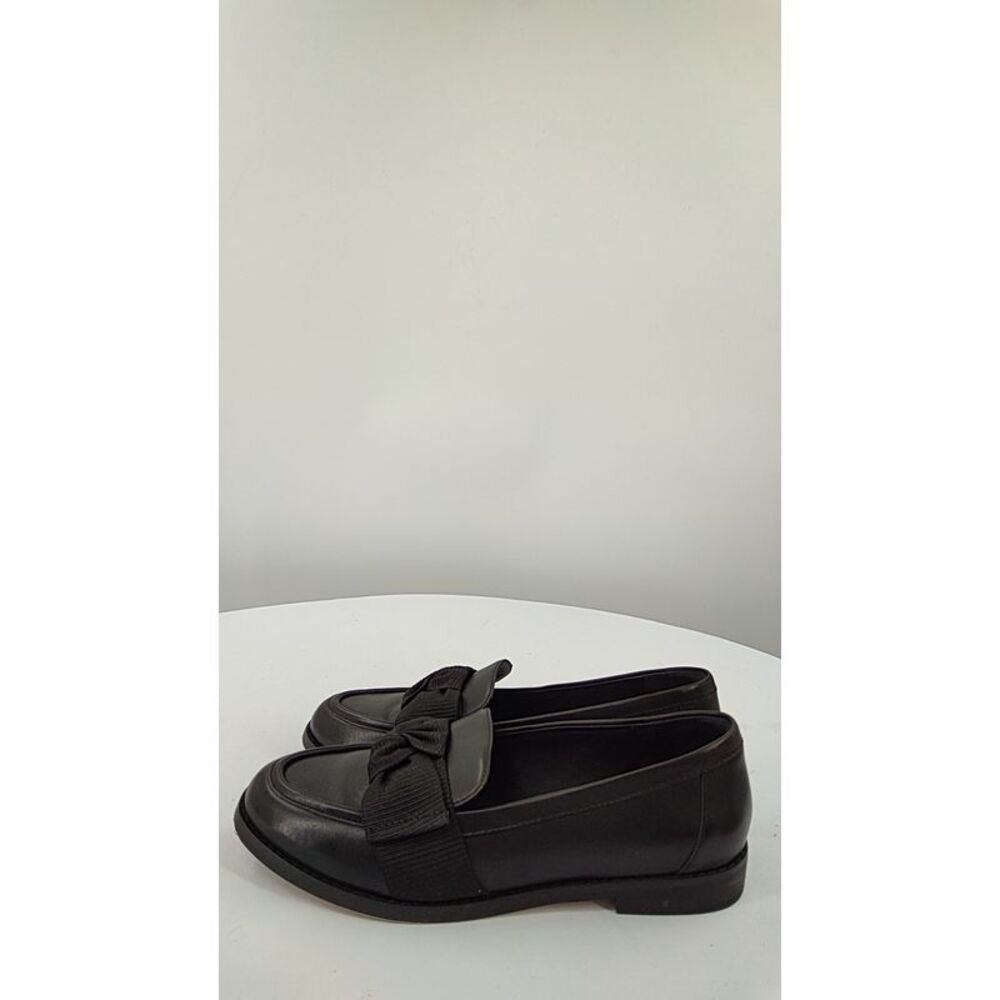 Quince Italian Leather Bow Penny Loafer Black Shoes 8 - Picture 3 of 4